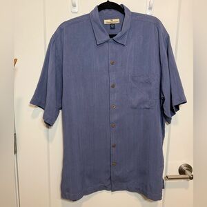 Tommy Bahama Silk Camp Shirt Blue Birdie Watching Golf Mens M